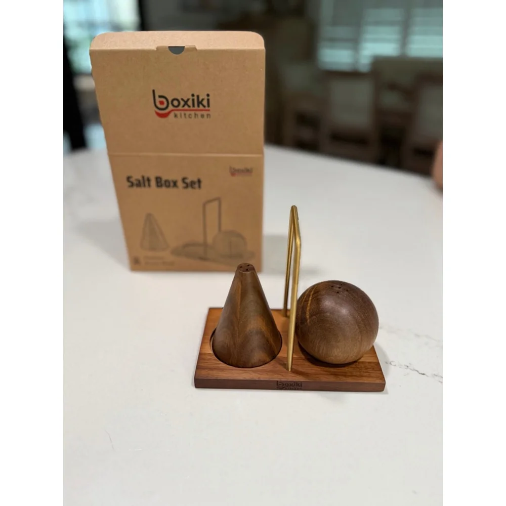NEW Acacia Wood Salt & Pepper Shaker Set –Storage Base Titanium